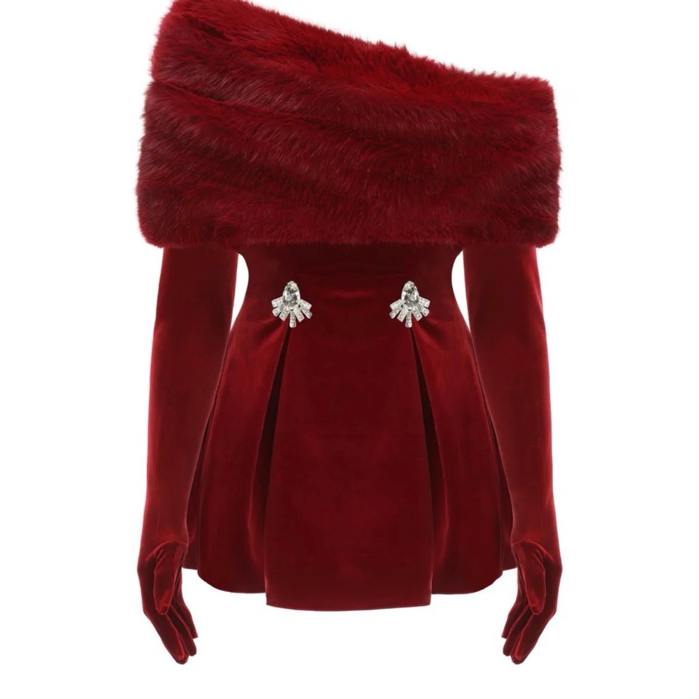 Nana Jacqueline velvet Off-Shoulder Fur Trimmed dress